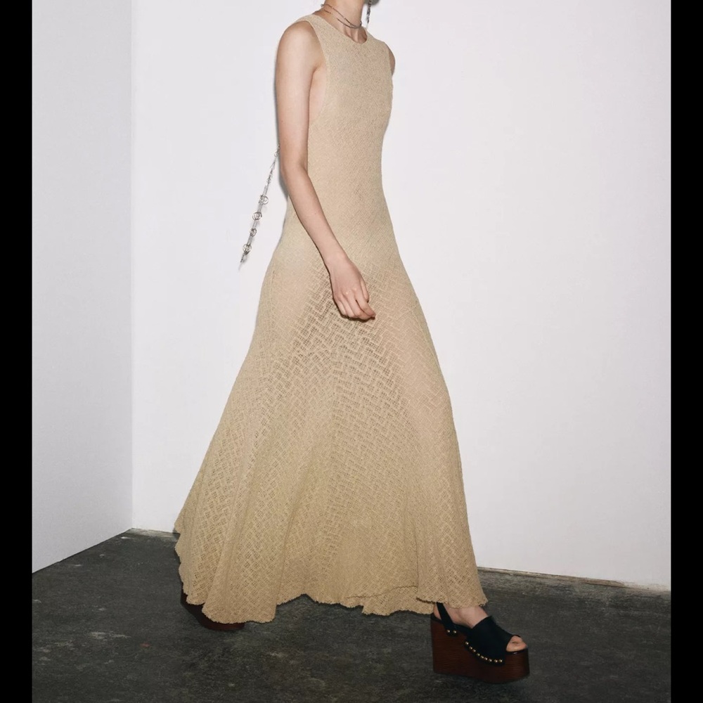Zara Tan Sleeveless Maxi Dress